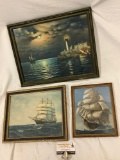 3 pc. lot of vintage framed sailing ship art prints, largest approx 17.5 x 13.5 in.