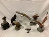 6 pc. lot of Bald Eagle sculptures; Crystal Cathedral Ministries Eagles Club porcelain figurines,