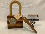 Custom wooden padlock shaped clock with wood key / tag handcrafted by Tim Detweiler