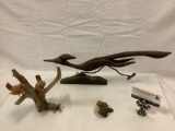 3 pc. Lot of bird sculpture art: 1981 D. Esposito baby bird made in Italy, wood carved birds, road