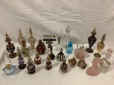 Nice lot of perfume bottles, art glass, some with tag, many styles, see pics.
