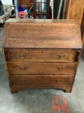 Antique wood secretary desk w/ 3 drawers, approx 36 x 18 x 39 in.
