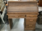 Modern wood roll top desk, approx 42 x 18 x 44 in.