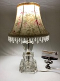 Vintage table lamp w/ shade, tested/ working, approx 13 x 8 in.