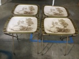 4 pc. lot of vintage metal folding TV trays w/ scenic image, approx. 20 x 16 x 25 in.