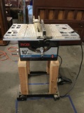 RYOBI 10 inch Benchtop Table Saw, on custom rolling stand w/ brake, BT-2500, tested / working