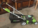 Greenworks 20 inch electric lawn mower, tested/ working, approx 55 x 22 x 40 in.