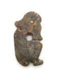 Carved ancient(?) Chinese seated bear green jade pendant.