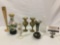 7 pc. collection of vintage vases; brass, Lord Nelson Pottery, frosted glass, Cloisonne and more.