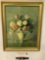 Vintage framed floral arrangement art print by Carle J. Blenner, approx 11 x 13 in.