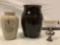 2 pc. lot of vintage ceramic jars: Virol bone marrow jar, handmade jar signed by artist