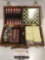 Vintage gaming kit: dominoes, checkers, backgammon, approx 11 x 6 x 2 in. INV 2190