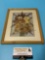 Vintage framed natural pressed flower collage artwork, approx 9 x 10.75 in.