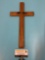 Oak wall religious crucifix, He Lives, approx 8 x 16 in.