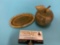 2 pc. lot of vintage metal decor; apple bell & tray, approx 5 x 3 in.