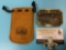 Vintage solid brass belt buckle w/ leather pouch, Spokane, Heritage Mint Rainier Bank