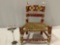 Antique children?s wood chair w/ woven seat, hand painted design, approx 13 x 9 x 17 in.