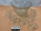 10 pc. set of vintage glass pouch bowl, 8 cups, plastic ladle, approx 12 x 7 in.