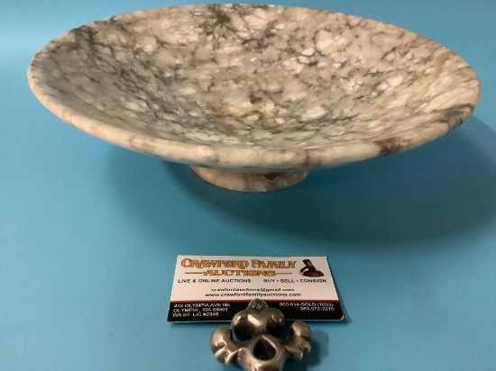 Vintage marble pedestal bowl, has been repaired, approx. 11.5 x 3.5 in.