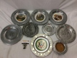 9 pc. Lot of United States 1776 / bicentennial patriotic pewter wall plates, Mayflower landing 1620,