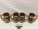 4 pc. lot of brown glass Washington tourist mugs w/ wood handle, Mt. Rainier, Space Needle