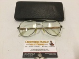 Vintage aviator frame glasses w/ case, approx 6 x 5 x 2 in.