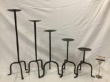 5 pc. lot of metal candle stands, approx 27 x 10 in. largest.