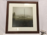 Framed photograph print of sailboat, passing 22.5 x 22.5 in.