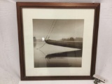 Framed photograph print of sailboat, passing 22.5 x 22.5 in.