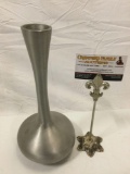 West Elm pewter flower vase, approx 11 x 5 in.