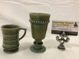 2 pc. lot of Irish Porcelain green pottery, approx 3 x 5 in.