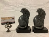 Vintage metal cat bookends, approx 4 x 4 x 7 in.