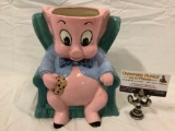 WB Looney Tunes Porky Pig ceramic cookie jar w/ no lid, sold as is.