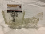 Vintage large glass horse pulling wagon candy dish / planter, approx 10 x 3 x 4 in.