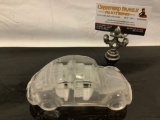 VW Volkswagen Bug frosted glass sculpture / paperweight , approx 6 x 3 x 3 in.