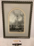 Framed vintage print of the statue of Napoleon courtyard, approx 11 x 14 in.