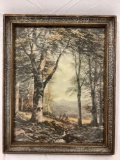 Small framed vintage nature scene art print, approx 8 x 10 in.