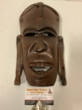 Vintage wood carved African mask, has been repaired, approx 6 x 11 x 3 in.