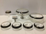 7 pc. lot of vintage glass home decor; bowls, standing bowl, wine glass, approx. 11 x 7 in.