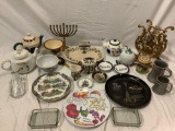 Huge lot of misc. home decor: plates, Franciscan bowl, pewter mugs, tea pots, cast iron media
