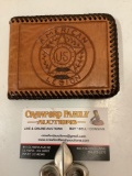 Vintage American US legion leather wallet, approx 5 x 4 in.