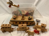 Large lot of vintage wooden toy blocks /vehicles, train, boat, airplane and more.