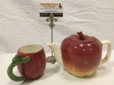 2 pc. lot of vintage ceramic Otagiri 1984 apple shaped tea pot made in Japan and mug