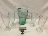 5 Pc. lot of Coca-Cola Coke branded soda fountain glasses and large pitcher, nice condition