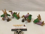 4 pc. lot of vintage porcelain rabbit tumbling over candle figures, 1 has damage, made in Sri Lanka