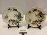 2 pc. antique Wood & Sons - Ashbourne plates w/ stands, Burslem, England, approx 10 in. Sold as is.
