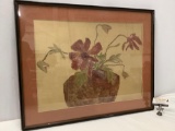 Framed original canvas still life flower painting, approximately 23 x 30 in.