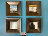 4 pc. lot of matching framed small mirrors, approx 9 x 9 in. each.