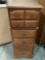 Vintage wood dresser with six drawers, shows wear, approx 20 x 16 x 49 in.