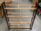 Modern wood media rack w/ 4 shelves, approx 33 x 9 x 38 in.